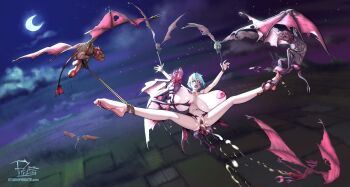 1girl 6+boys absurdres anal blue_hair blue_lips breasts commentary completely_nude crescent_moon cum cum_in_pussy cumdrip demon_boy demon_wings english_commentary flying footjob gangbang gigantic_breasts group_sex high_up highres huge_penis interspecies laquadia_(legend_of_queen_opala) legend_of_queen_opala midair moon multiple_boys night night_sky nipple_penetration nipples nude open_mouth penis rape restrained rope short_hair sky studio-pirrate testicles uncensored wings