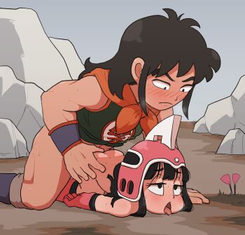 1boy 1girl age_difference ahegao black_eyes black_hair blush boots chi-chi_(dragon_ball) dragon_ball dragon_ball_(classic) eyelashes feet_out_of_frame gloves helmet hetero loli long_hair looking_at_another looking_down matching_hair/eyes nude open_mouth pink_boots pink_gloves pink_helmet prone_bone rolling_eyes sex sex_from_behind size_difference tongue tongue_out top-down_bottom-up witchuus yamcha
