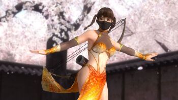1girl 3d breasts dead_or_alive dead_or_alive_5 female_focus highres large_breasts lei_fang midriff ninja official_art solo tecmo
