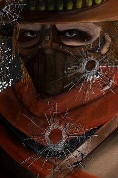 1boy bad_id bad_pixiv_id bullet_hole covered_mouth cowboy_hat erron_black fujiko_(k29a35) hat looking_at_viewer male_focus mortal_kombat_(series) mortal_kombat_x netherrealm_studios solo