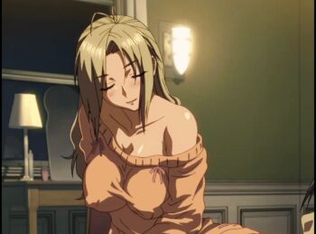 1boy 1girl 2010s 2011 animated animated_gif bed blonde_hair blue_eyes breasts kamimura_akiko kouzaka_kouhei large_breasts long_hair nipples older_female_and_younger_male penis precum precum_string sisters_~natsu_no_saigo_no_hi~ sweat taki_minashika uncensored veins veiny_penis