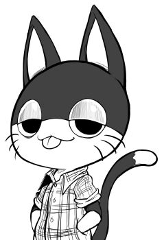 Rule 34 | 1boy, animal crossing, animal ears, cat boy, cat ears, cat tail, half-closed eyes, hands in pockets, highres, looking at viewer, nintendo, punchy (animal crossing), sketch, tail, teevo, tongue, tongue out, whiskers