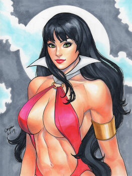 1girl breasts highres large_breasts long_hair solo vampirella vampirella_(character) weijic