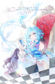 Rule 34 | 2girls, absurdres, aijiang013, black hair, blue dress, blue eyes, blue hair, cerydra (honkai: star rail), chess piece, chessboard, chinese commentary, commentary request, crown, dress, highres, holding, holding chess piece, honkai: star rail, honkai (series), hysilens (honkai: star rail), long hair, multiple girls, queen (chess), sitting on throne, throne, very long hair