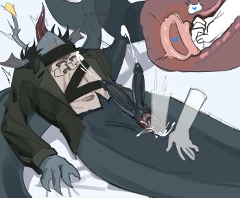 1futa absurdres accessories anglerfish anglerfish_boy ascot bed_sheet belt black_hair black_jacket black_scarf blue_penis blue_scales blue_sclera blue_skin blush cetacean_tail claws clitoral_hood clitoris colored_sclera colored_skin cum cuntboy diphallia disembodied_hand ejaculating_while_penetrated ejaculation erection extra_penises fins fish fish_tail fisting futanari hand_in_pussy head_fins head_thrown_back heart highres jacket jewelry long_sleeves lying male_futanari monster no_testicles on_back on_bed open_clothes open_jacket open_mouth parted_bangs penis pressure_(roblox) pussy pussy_juice roblox scarf sea_snake sebastian_solace shirt short_hair spread_pussy spreading_another&#039;s_pussy sweat tail tail_wagging teeth tongue tongue_out trembling wet white_ascot white_shirt white_undershirt womb_kissing womb_massage womb_stimulation x-ray