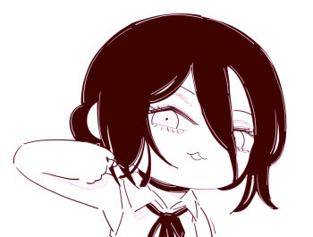 1girl chainsaw_man chibi chibi_only choker deer60868637 grenade_pin greyscale hair_between_eyes hair_bun monochrome neck_ribbon open_mouth reze_(chainsaw_man) ribbon shirt sleeveless sleeveless_shirt solo