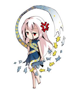 1girl barefoot blue_dress chibi chibi_only commentary_request crescent dairi dress full_body hair_between_eyes hand_on_own_hip large_variant_set long_hair long_hair_between_eyes red_eyes ribbon_around_body simple_background sleeveless sleeveless_dress snake solo star_(symbol) tachi-e torn_clothes torn_dress touhou transparent_background triangle variant_set yuiman_asama