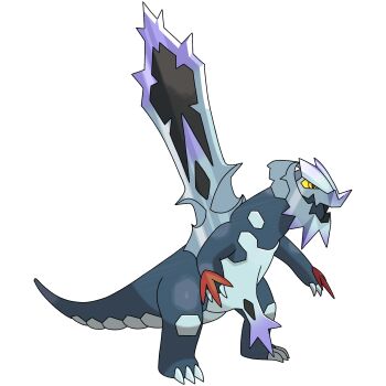 baxcalibur blue_claws blue_skin cardnlh colored_sclera colored_skin dragon fangs highres ice mega_baxcalibur mega_pokemon nintendo no_humans official_style pokemon pokemon_(creature) pokemon_focus red_claws red_eyes scales skin_fangs spines sugimori_ken_(style) tail v-shaped_eyes yellow_sclera