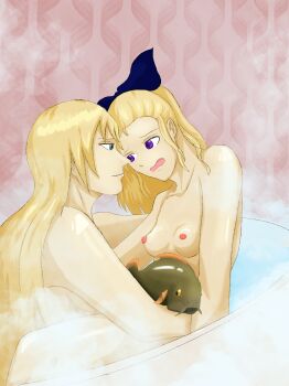 2girls absurdres animal assam_(girls_und_panzer) bath bathroom blonde_hair breasts carp christmas earl_grey_(girls_und_panzer) fish girls_und_panzer highres large_breasts multiple_girls nipples non-web_source nude perky_breasts sex wet yuri