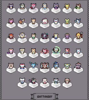 6+boys 6+girls absolutely_everyone absurdres adria_(cat_busters) ancient_egyptian animal_ears annotation_request anubis_(cat_busters) artemis_(cat_busters) artist_name awakened_form_(cat_busters) ayame_(cat_busters) bianca_(cat_busters) bridget_(cat_busters) cactus cat_busters cat_ears cat_girl character_request charlotte_(cat_busters) chibi chibi_only chibikemo chino_(cat_busters) claire_(cat_busters) commentary commission cornelia_(cat_busters) dress elvin_(cat_busters) english_commentary everyone fanieno_(cat_busters) flower food food-themed_creature frep_(cat_busters) fruit fukki_(cat_busters) furry furry_female furry_male gattaiguy grey_background hair_flower hair_ornament heterochromia highres hinozuki_(cat_busters) hinozuki_(swimsuit)_(cat_busters) holding holding_weapon khamsin_(cat_busters) kohaku_(cat_busters) magical_girl mikan_(cat_busters) miria_(cat_busters) multiple_boys multiple_girls myaruru_(cat_busters) nezaia_(cat_busters) nun nurse nyaafuka_(cat_busters) official_alternate_costume orange_(fruit) parody pixel_art pixiv_commission princess roido_(cat_busters) rokudou_(cat_busters) ruple_(cat_busters) sabo_(cat_busters) shield shirayuki_(cat_busters) simple_background standing style_parody tanya_(cat_busters) tiara tiger_boy tiruna_(cat_busters) weapon world_flipper world_flipper_(style)