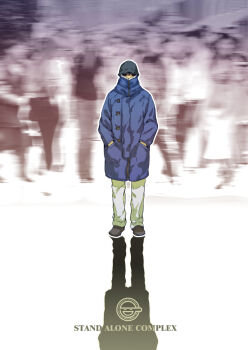 00s aoi_(gits) blue_hair ghost_in_the_shell ghost_in_the_shell:_stand_alone_complex hat highres jacket kyosa laughing_man_(gits) solo_focus