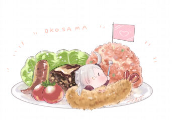 Rule 34 | 1girl, :i, blush, chanto suenai kyuuketsuki-chan, chibi, closed mouth, food, food art, food on face, grey hair, hair over one eye, heart, highres, holding, holding spork, in food, ishikawa luna, mini flag, mini person, minigirl, nikki kyousuke, okosama lunch, plate, romaji text, shrimp, shrimp tempura, side ponytail, simple background, solo, spork, tako-san wiener, tempura, white background, | |