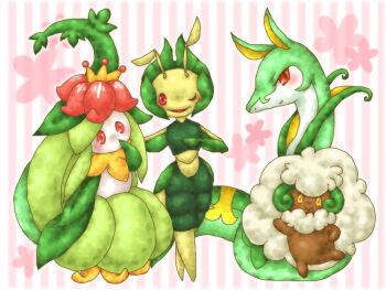 10s gen_5_pokemon leavanny lilligant nintendo no_humans pokemon pokemon_(creature) pokemon_bw serperior smile whimsicott