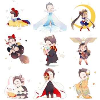 1boy animal animal_ears animification arc_reactor armor arms_up back back_bow backpack bag bare_shoulders bird bishoujo_senshi_sailor_moon black_cat black_coat black_jacket black_neckerchief black_pants black_shoes black_socks bloomers blue_cape blue_dress blue_shoes blue_skirt boots bow broom broom_riding brown_eyes brown_hair bug butterfly buttons cape cat cat_ears chinese_clothes closed_mouth coat cosplay covered_mouth crossdressing dc_comics disney dress elbow_gloves elsa_(frozen) elsa_(frozen)_(cosplay) envelope facial_hair feathered_wings floral_print flower flying from_behind from_side frozen_(disney) full_body ginkgo_leaf gloves grey_hair gryffindor hair_bow hair_flower hair_ornament hairband hand_on_own_hip hands_up hanfu harry_potter_(series) hogwarts_school_uniform holding holding_broom holding_mask holding_scroll holding_shield holding_sword holding_weapon insect iron_man iron_man_(series) jacket jiji_(majo_no_takkyuubin) kemonomimi_mode kiki_(majo_no_takkyuubin) kiki_(majo_no_takkyuubin)_(cosplay) lapels large_bow leaf long_hair long_sleeves looking_at_viewer looking_back looking_down looking_up majo_no_takkyuubin male_focus marvel marvel mask mask_on_head mian_lang multiple_views neckerchief open_mouth pants petals pink_butterfly pink_flower pleated_skirt puffy_long_sleeves puffy_short_sleeves puffy_sleeves rabbit rabbit_ears red_armor red_boots red_bow red_cape red_hairband red_mask red_scarf sailor_collar sailor_moon sailor_moon_(cosplay) scarf school_uniform scroll seiza serafuku shadow shield shirt shoes short_hair short_sleeves sitting skirt sleeveless sleeveless_dress sleeveless_shirt snow_white_(disney) snow_white_(disney)_(cosplay) snow_white_and_the_seven_dwarfs_(disney) socks standing star_(symbol) strapless strapless_dress striped_clothes striped_scarf sword tangzhuang tassel tony_stark twintails two-sided_cape two-sided_fabric two-tone_dress underwear very_long_hair walking wand weapon white_bloomers white_cape white_flower white_gloves white_shirt wide_sleeves wings wizarding_world wonder_woman wonder_woman_(cosplay) yellow_dress yellow_hanfu