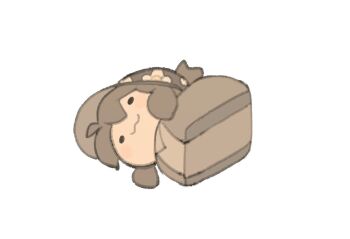 :3 brown_hair brown_hat closed_mouth floral_print floral_print_hat full_body hat lying on_side original print_hat simple_background smile solo tem_loaf_(temmie_chang) temmie_chang temmie_chang_(character) white_background