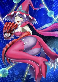 appmon claws digimon digimon_universe:_appli_monsters hat highres long_hair nail_polish pointy_ears warudamon witch_hat