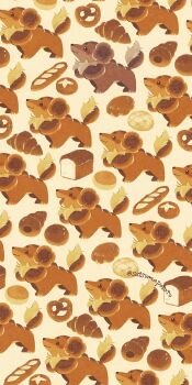 Rule 34 | alternate color, bread, chocolate cornet, croissant, dachsbun, food, highres, melon bread, nintendo, no humans, open mouth, pokemon, pokemon (creature), pretzel, satsumapotato, shiny pokemon, simple background