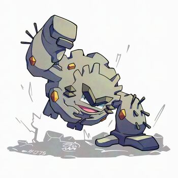 Rule 34 | alolan form, alolan graveler, gen 7 pokemon, looking at viewer, mistray-art, nintendo, no humans, numbered, open mouth, pokemon, pokemon (creature), signature, simple background, solo, white background