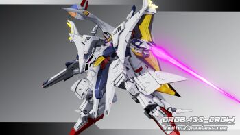 3d absurdres beam_rifle energy_sword commentary_request earth_federation energy_gun gradient_background gundam gundam_hathaway's_flash highres inviter_oro machinery mecha mecha_focus mobile_suit no_humans penelope_(hathaway's_flash) robot roundel science_fiction shield v-fin weapon