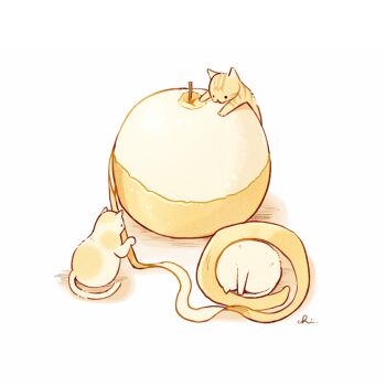 cat chai_(drawingchisanne) nashi_pear original shadow signature spots striped_fur undersized_animal white_background white_fur