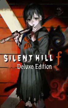 1girl avandee11949 black_hair black_sailor_collar black_serafuku highres holding holding_lead_pipe lead_pipe mask neckerchief red_neckerchief sailor_collar school_uniform serafuku shimizu_hinako silent_hill_(series) silent_hill_f torn_sleeve