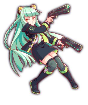 1girl animal_ear_fluff animal_ears anime_coloring artist_request bear_ears black_boots black_collar black_jacket black_skirt black_sleeves blunt_ends blunt_sidelocks boots braid collar collared_jacket crash_fever dual_persona fingernails fishnet_thighhighs fishnets frown full_body game_cg green_hair green_necktie grey_thighhighs gun hair_tie high_collar holding holding_gun holding_weapon jacket knee_boots knees_together_feet_apart leaning_to_the_side long_hair long_sidelocks long_sleeves looking_to_the_side low-braided_long_hair low-tied_long_hair necktie number_print numbered official_art ose_(crash_fever) outline pencil_skirt print_sleeves red_outline shirt side_braid side_slit sidelocks skirt solo square square_print standing straight_hair tachi-e thighhighs third-party_source tie_clip transparent_background two-sided_fabric two-sided_jacket two-sided_skirt weapon white_shirt yellow_eyes