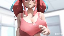 3d :d alternate_costume animated azur_lane bare_shoulders blue_hair bouncing_breasts bra breasts bremerton_(azur_lane) cleavage clothes collarbone ear_piercing exercising highres htr18 inverted_nipples large_breasts long_hair midriff mikumikudance_(medium) mole mole_under_eye multicolored_hair navel navel_piercing nipples open_mouth piercing pink_bra pink_eyes pink_hair running sidelocks signature smile sports_bra sportswear streaked_hair topless_female twintails underwear upper_body video