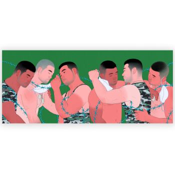 6+boys bara beard_stubble black_hair closed_eyes dog_tags facial_hair from_side hairy highres jun_(sozzzjun) male_focus mature_male medium_sideburns multiple_boys muscular muscular_male mustache_stubble orcs original profile realistic sideburns sideburns_stubble sparse_arm_hair sparse_chest_hair stubble symbolism tan tanline thick_eyebrows toned toned_male upper_body white_background yaoi