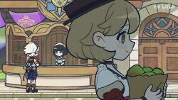 &gt;_&lt; aether_(genshin_impact) animated audible_music barrel bennett_(genshin_impact) bibi_(bibizbbibi) boar chibi explosion food gameplay_mechanics genshin_impact guoba_(genshin_impact) highres katheryne_(genshin_impact) lumine_(genshin_impact) map_(object) meat mora_(genshin_impact) multiple_boys multiple_girls o_o primogem seashell shell shield sound tagme teleport_waypoint_(genshin_impact) video wolf