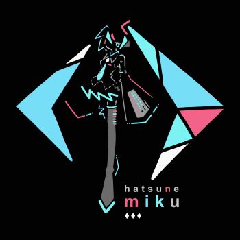 Rule 34 | 1girl, abstract, black background, blue eyes, blue necktie, boots, character name, chii 003, commentary, detached sleeves, english text, full body, hashtag-only commentary, hatsune miku, highres, limited palette, long hair, looking at viewer, miku day, miniskirt, necktie, number tattoo, one eye covered, shapes, shirt, simple background, skirt, sleeveless, sleeveless shirt, sleeves past fingers, sleeves past wrists, solo, standing, tattoo, thigh boots, twintails, vocaloid