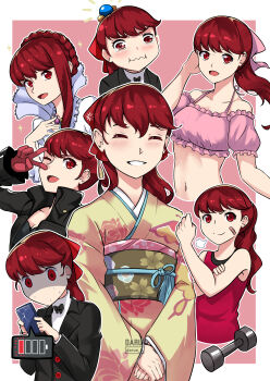 Rule 34 | 6+girls, absurdres, aldnoah.zero, alternate costume, alternate hairstyle, amamiya sora, asseylum vers allusia, asseylum vers allusia (cosplay), bandaid, bandaid on face, bikini, black jacket, blush, buttons, chibi, closed eyes, commentary, cosplay, crossover, crying aqua (meme), daru, dress, english commentary, highres, jacket, japanese clothes, kimono, kono subarashii sekai ni shukufuku wo!, long hair, meme, multiple girls, navel, obi, official alternate costume, one eye closed, persona, persona 5, persona 5 the royal, pink bikini, ponytail, red eyes, red hair, red shirt, sash, school uniform, shirt, shuujin academy school uniform, sleeveless, sleeveless shirt, stomach, swimsuit, tearing up, twitter username, v, violet (persona 5), voice actor connection, white dress, yoshizawa kasumi, yukata