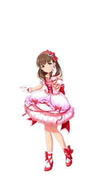 Rule 34 | 1girl, blue eyes, brown hair, dress, full body, gloves, hand on own face, idol clothes, idolmaster, idolmaster cinderella girls, idolmaster cinderella girls starlight stage, official art, sakuma mayu, solo, transparent background