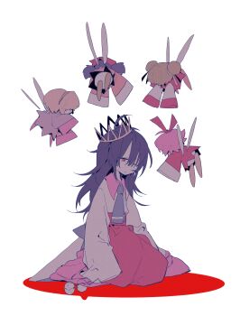 Rule 34 | 5girls, black hair, blonde hair, crown, double bun, fairy, fairy citizen (kirby), fairy wings, glasses, hair bun, higa423, highres, kirby (series), kirby 64, long hair, long skirt, multiple girls, nintendo, one eye closed, pink hair, red eyes, ribbon (kirby), ripple star queen, simple background, skirt, sleeves past fingers, sleeves past wrists, unworn eyewear, white background, wings