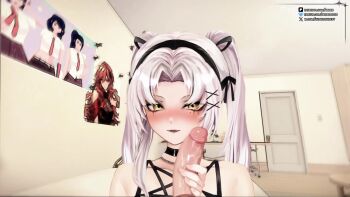 3d_background animated black_lips bubblebebe bubblebebe_(artist) choker fellatio goth_fashion hair_ornament hairclip humiliation indie_virtual_youtuber makeup mole mole_under_eye oral penis_on_face pentagram pentagram_cutout pov runny_makeup tagme twintails video virtual_youtuber watermark white_hair yellow_eyes
