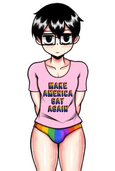 1boy black_hair glasses highres lee_hoon lgbt_pride male_focus meme rainbow_flag solo suicide_boy trap yaoi