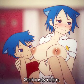 1boy 1girl age_difference animal_ears animated animated_gif blue_eyes blue_hair blush bouncing_breasts breasts carrying cartoon_network cat cat_ears crossdressing gumball_watterson hetero indoors lactation large_breasts lowres mike_inel mother_and_son nicole_watterson nipples onee-shota personification princess_carry reverse_princess_carry short_hair shota strapless the_amazing_world_of_gumball tube_top