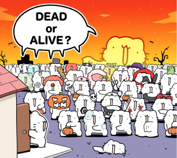 6+others absurdres axolotl_(karameru) bandaid bandaid_on_face bare_tree baseball_bat bat_(animal) blood blood_on_face bow bucket clipboard clown_nose clown_wig cosplay door english_text facial_mark fake_horns frankenstein&#039;s_monster frankenstein&#039;s_monster_(cosplay) gauze hairband halloween halloween_bucket halloween_costume halo hat highres holding holding_bucket holding_clipboard horn_hairband horns house kaijuu_ni_naritai_(vocaloid) karameru karameru_(character) knife_in_head little_red_riding_hood_(fairy_tale_character) little_red_riding_hood_(fairy_tale_character)_(cosplay) monster multiple_others nail_(hardware) nail_bat nurse_cap object_through_head open_door orange_sky original partially_buried patchwork_skin pitchfork playboy_bunny pointing pointing_at_another projected_inset red_bow red_hood scar scar_on_face screw_in_head skull_and_crossbones sky star_(sky) star_(symbol) star_facial_mark starry_sky sunset teardrop_facial_mark top_hat tree zombie