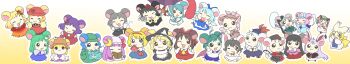 &gt;_&lt; 6+girls :3 aki_minoriko aki_shizuha alice_margatroid antennae black_hair blonde_hair blue_bow blue_eyes blue_hair book bow brown_hair brown_hat chen chibi chibi_only cirno commentary_request crescent crescent_hair_ornament dress ears_through_headwear full_body furrification furry furry_female green_bag green_hair green_hat grey_hair hair_bow hair_ornament hakurei_reimu hamster_girl hamtaro_(series) hat highres holding holding_book houraisan_kaguya ice ice_wings inaba_tewi kamishirasawa_keine karakasa_obake katana kawashiro_nitori kirisame_marisa kochiya_sanae konpaku_youmu kotomi_(happy_colors) leaf_hair_ornament long_hair long_image looking_at_viewer mob_cap moriya_suwako multiple_girls mystia_lorelei nazrin one_eye_closed open_mouth patchouli_knowledge pink_hair ponytail purple_hair purple_umbrella red_bow red_eyes red_hair red_hat reisen_udongein_inaba saigyouji_yuyuko shameimaru_aya short_hair skirt smile sword tatara_kogasa tokin_hat touhou triangular_headpiece umbrella weapon wide_image wings wriggle_nightbug yagokoro_eirin yakumo_ran yasaka_kanako yellow_background