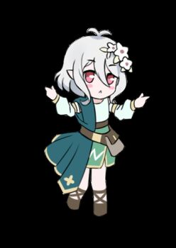 1girl :< akagi_white_dog animated animated_gif antenna_hair belt belt_pouch blouse blue_cape blush brown_belt brown_sandals cape chibi chinese_commentary commentary_request dancing detached_sleeves flower gladiator_sandals green_skirt hair_flower hair_ornament kokkoro_(princess_connect!) long_sleeves lowres outstretched_arms pani_poni_dash! pink_eyes pouch princess_connect! roulette_roulette sandals shirt short_hair skirt solo transparent_background white_flower white_hair white_shirt