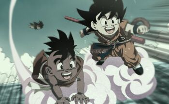 black_hair dragon_ball ending flying_nimbus happy highres master_and_pupil son_goku tagme uub