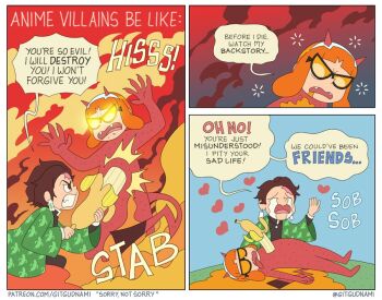 1boy 1girl arms_up artist_self-insert banana black-framed_eyewear blunt_bangs bodysuit claw_pose closed_eyes comic commentary crying death demon_horns demon_tail dollar_sign earrings english_commentary english_text fangs fingernails food frown fruit glowing glowing_eyes grimace haori heart holding holding_food holding_fruit horns inkling inkling_girl inkling_player_character japanese_clothes jewelry kamado_tanjirou kimetsu_no_yaiba long_sleeves looking_at_another lying nami_(gitgudnami) nintendo on_back open_mouth orange_hair original parody red_bodysuit sharp_fingernails short_hair sitting splatoon_(series) sunglasses t_t tail tongue tongue_out truth twitter_username v-shaped_eyebrows watermark web_address