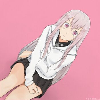 Rule 34 | 1girl, black hat, black jacket, black skirt, garrison cap, girls und panzer, girls und panzer little army, grey shirt, hat, jacket, kuromorimine military uniform, kuromorimine school uniform, long hair, miniskirt, non-web source, pink eyes, pink hair, red skirt, school uniform, sheska (girls und panzer), shirt, skirt