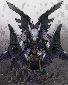 Rule 34 | cyborg, digimon, digimon (creature), digivice, dragon, highres, megadramon, missile, sharp teeth, teeth