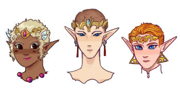 Rule 34 | 3girls, alternate hair length, alternate hairstyle, alternate skin color, blonde hair, blue eyes, blush, brown hair, buzz cut, closed mouth, commentary, cropped head, dark-skinned female, dark skin, darkened skin, earrings, english commentary, eyelashes, eyeshadow, guindowlyn, headpiece, jewelry, lips, lipstick, makeup, multiple girls, multiple persona, nintendo, orange hair, pixie cut, pointy ears, princess zelda, short hair, simple background, smile, the legend of zelda, the legend of zelda: ocarina of time, the legend of zelda: the wind waker, the legend of zelda: twilight princess, tiara, very short hair, white background