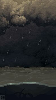 animated animated_gif artist_logo cloud cloudy_sky commentary english_commentary highres lightning logo ocean original partially_underwater_shot pixel_art rain scrunchybean sea_monster sky storm storm_cloud tentacles water waves