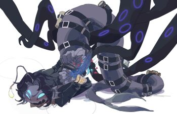 1boy accessories anglerfish anglerfish_boy arms_behind_back asaichi ascot belt belt_buckle black_hair black_jacket black_tentacles blue_penis blue_scales blue_sclera blue_skin blush bound bound_arms bound_wrists bracelet buckle cetacean_tail claws colored_sclera colored_skin cum cum_in_pussy cuntboy diphallia drooling erection extra_arms extra_eyes extra_penises fingernails fins first_aid_kit fish fish_tail flashlight gold_bracelet head_fins heart highres jacket jewelry long_sleeves male_futanari merfolk merman monster_boy mouth_drool multiple_belts multiple_bracelets open_mouth paper parted_bangs penis pouch pouches precum pressure_(roblox) puddles_from_the_void-mass pussy roblox rolled_up_paper sea_snake sebastian_solace sharp_fingernails shirt short_hair simple_background solo solo_focus tail tentacle_sex tentaclejob tentacles tentacles_on_male third_eye top-down_bottom-up vaginal white_ascot white_background white_shirt white_undershirt womb_kissing x-ray yaoi