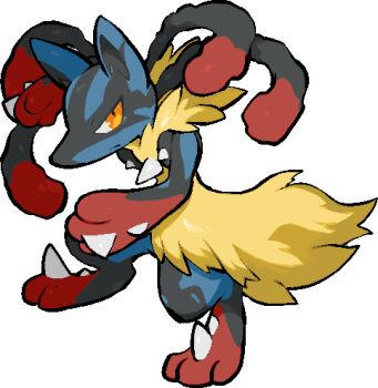 closed_mouth commentary_request full_body gen_4_pokemon kawaanago lowres lucario mega_lucario mega_pokemon nintendo pokemon pokemon_(creature) pokemon_focus solo spikes transparent_background yellow_eyes