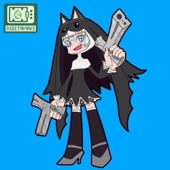 Rule 34 | absurdres, animal hat, cat hat, digimon, digimon (creature), hat, highres, nun, panty &amp; stocking with garterbelt, parody, sistermon noir, style parody, tamaki (pixiv 130131885)