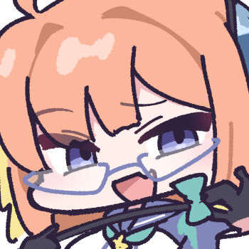 1girl absurdres ahoge blue_archive close-up fang glasses gloves hair_ornament halo highres holding holding_wand looking_at_viewer official_alternate_costume orange_hair panatisia sailor_collar shimiko_(blue_archive) shimiko_(magical)_(blue_archive) skin_fang smile solo wand