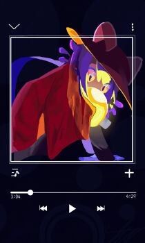 Rule 34 | 1other, absurdres, ambiguous gender, animal ears, black leggings, brown eyes, colored sclera, double-parted bangs, fake animal ears, fake phone screenshot, fake screenshot, hair between eyes, hat, highres, hugging object, leggings, music, niko (oneshot), nulliryv, oneshot (game), other focus, oversized sweater, purple hair, scarf, short hair, solo, wide-eyed, yellow sclera